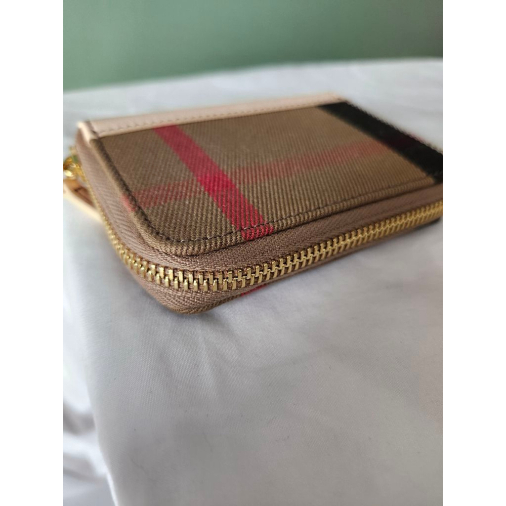 Burberry Mini Zip Around Wallet in Beige and Red Plaid - Picture 3 of 6